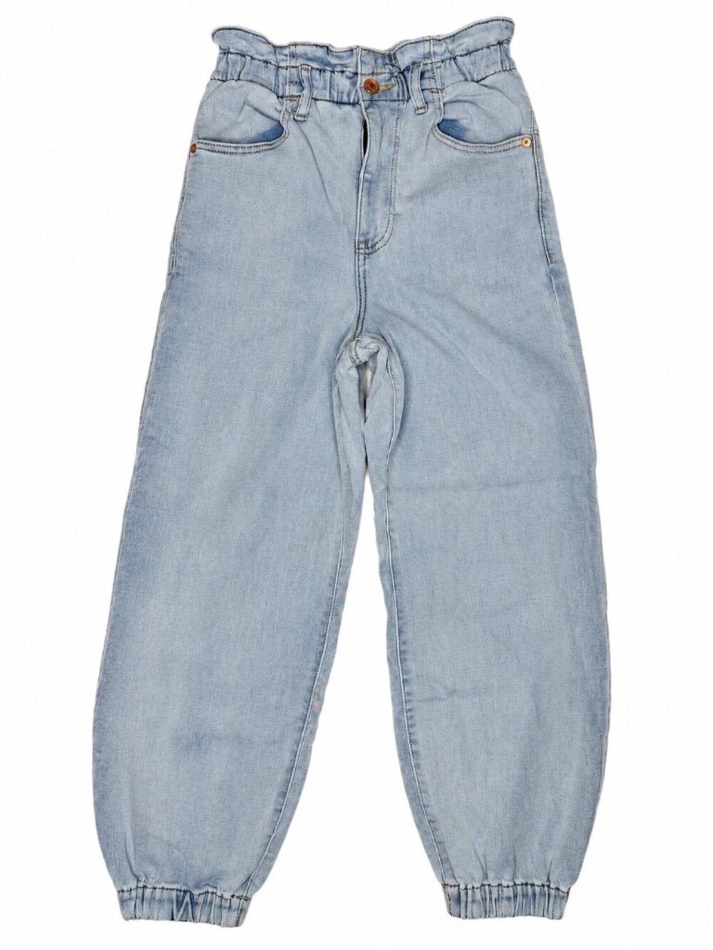 Express Super High Rise Denim Jogger Jeans Size 2S Light Wash Elastic Cuff